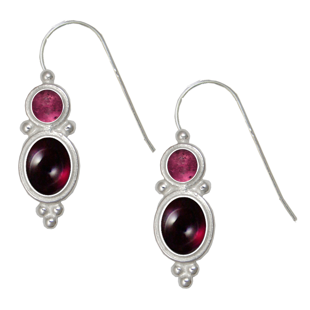 Sterling Silver Drop Dangle Earrings Garnet And Pink Tourmaline